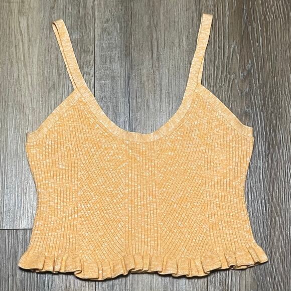 Anthropologie Tops - Anthropologie Ribbed Knit Sweater Ruffle Tank Top S Marled Orange Crop Boho EUC